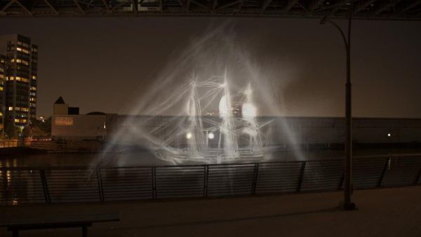 The Ghost Ship installation premieres Friday just off the Race Street Pier in the Delaware River. (Twitter)