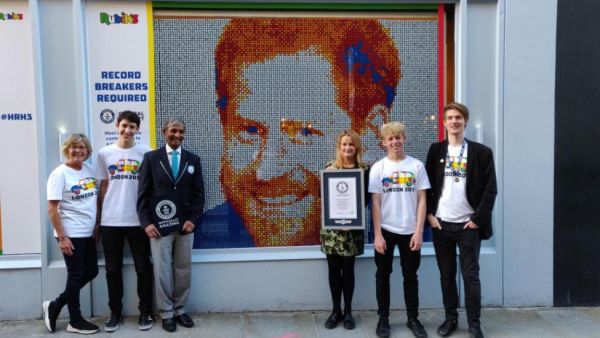 The makers of Rubik's Cube broke a Guinness World Record when 308 people contributed to creating a Rubik's Cube mosaic of Prince Harry's face. (Photo courtesy of Rubik's Brand)