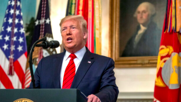 President Donald Trump makes a statement in the Diplomatic Reception Room of the White House on Oct. 27, 2019. (Tasos Katopodis/Getty Images)