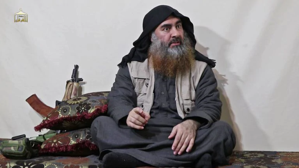 The chief of the Islamic State group, Abu Bakr al-Baghdadi, in a 2019 video. (AFP/ File Photo)