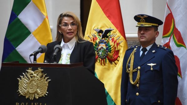 Bolivia's interim president Jeanine Anez skpeaks after signing off on new elections excluding ex-president Evo Morales, in a key step towards ending weeks of unrest as the caretaker government prepared to meet with protesters to end weeks of unrest, in La Paz on November 24, 2019. (AFP/ File Photo)