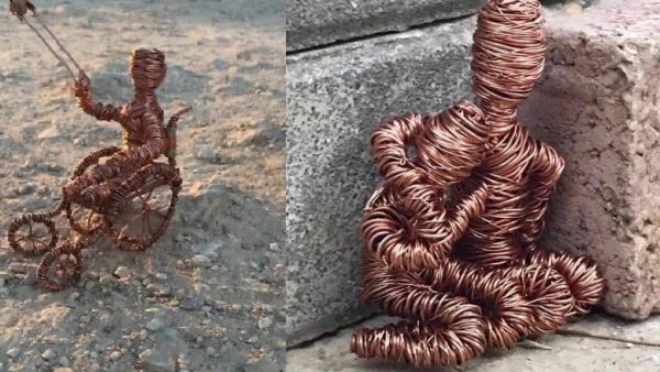 Haitham Khateeb twists and binds wires into images of the Palestinian experience. (Twitter/ Haitham Khateeb)