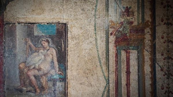 Pictured holding a swan on her lap while not wearing any clothes the mythical Leda has been found painted in similar scenes in houses in Pompeii. (Shutterstock/ File Photo)