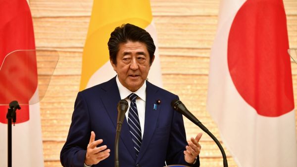 Japan's Prime Minister Shinzo Abe speaks during a meeting with the diplomatic community with Pope Francis (not pictured) at the prime minister's official residence in Tokyo on November 25, 2019. (AFP/ File Photo)