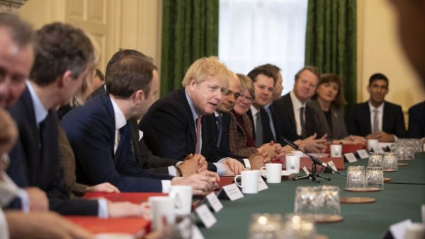 Britain's Prime Minister Boris Johnson speaks during his first cabinet meeting since the general election, inside 10 Downing Street in London on December 17, 2019. Matt Dunham / POOL / AFP