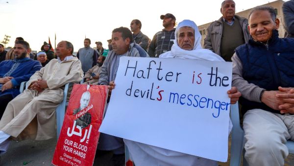Libyans take part in a demonstration against eastern strongman Khalifa Haftar, and in support of the UN-recognised government of national accord (GNA), in the Martyrs' Square in the GNA-held capital Tripoli on January 24, 2020. AFP