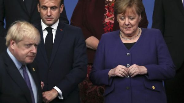 French President Emmanuel Macron, German Chancellor Angela Merkel and Britain’s Prime Minister Boris Johnson (Twitter)