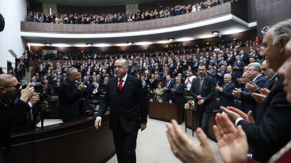 President of Turkey and leader of Justice and Development (AK) Party Recep Tayyip Erdogan attends the party's group meeting at Grand National Assembly of Turkey in Ankara, on February 12, 2020. Adem ALTAN / AFP