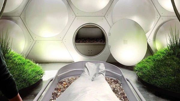 Bodies are placed in a special vessel along with wood chips and plant material, it is then slowly turned to allow microbes to break down the remains over about a month  (dailymail/Kundig)