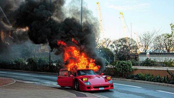 The Italian sportscar sent plumes of black smoke into the sky after the back of the vehicle ignited on a street in Monte Carlo, Monaco. (Daily Mail)