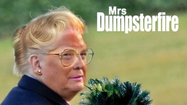One meme compared Trump to the iconic scene in Mrs Doubtfire where Robin Williams' character covers his face in cream to disguise himself (Twitter)