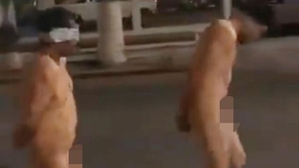 Alleged cartel members forced two men (pictured above) to run down a street in Puerto Peñasco, Sonora (DAILYMAIL)