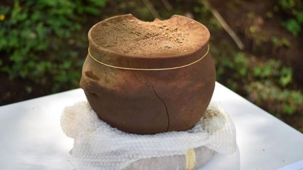 A clay pot is pictured at the Joya de Ceren archaeological site, in San Juan Opico, 35 km west of San Salvador, El Salvador. (AFP)