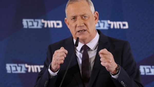 Leader of Israel's Blue and White electoral alliance Benny Gantz delivers a statement in the central Israeli city of Ramat Gan, on March 7, 2020. Ahmad GHARABLI / AFP