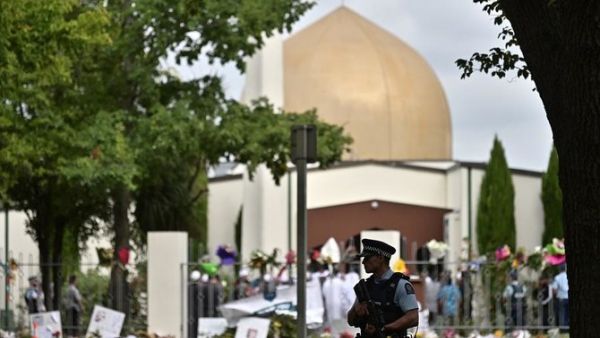 A policeman patrols as delegates and religious leaders wait to enter Al Noor Mosque in Christchurch on March 23, 2019. (File/AFP)