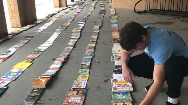 A New York state nonprofit broke a Guinness World Record by creating a line of books measuring 3.81 miles long. Photo courtesy of The Book Fairies