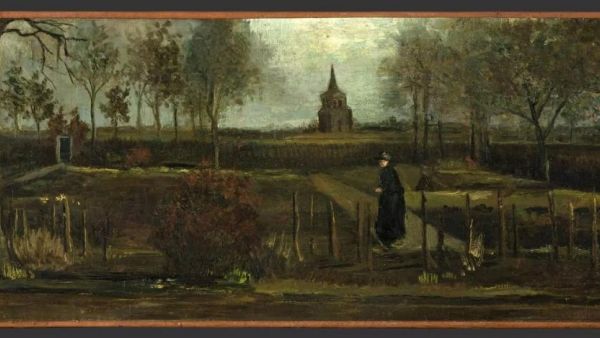 Vincent van Gogh's 1884 painting ‘Parsonage Garden at Neunen in Spring’, which was stolen from the Singer Laren Museum in Laren, March 30 2020. (AFP)