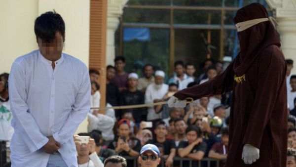 Publicly flogged in Indonesia (Twitter)