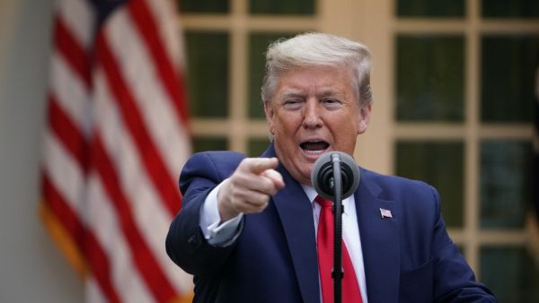 US President Donald Trump speaks during the daily briefing on the novel coronavirus, which causes COVID-19, in the Rose Garden of the White House on April 14, 2020, in Washington, DC. MANDEL NGAN / AFP