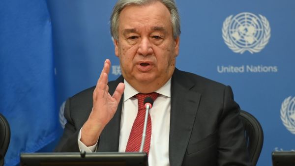In this file photo United Nations Secretary General Antonio Guterres speaks during a press briefing at United Nations Headquarters on February 4, 2020 in New York City. (Angela Weiss / AFP)