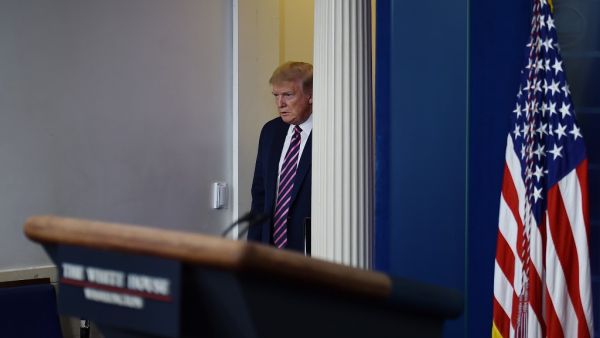 US President Donald Trump arrives for the daily briefing on the novel coronavirus, which causes COVID-19, in the Brady Briefing Room of the White House on April 24, 2020, in Washington, DC. Olivier DOULIERY / AFP