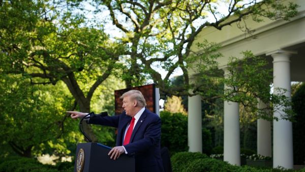 US President Donald Trump speaks during a news conference on the novel coronavirus, COVID-19, in the Rose Garden of the White House in Washington, DC on April 27, 2020. MANDEL NGAN / AFP