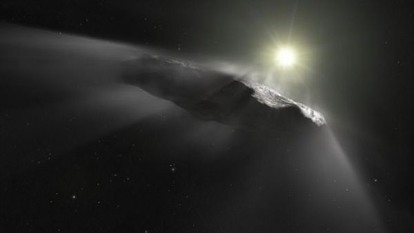 A cigar-shaped object was the first from outside the Milky Way to visit the solar system. The Oumuamua asteroid (artist's impression) floated through our star system in November 2017. AFP