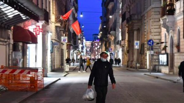 Deserted Via del Corso in Rome. Photograph: Tiziana Fabi/AFP