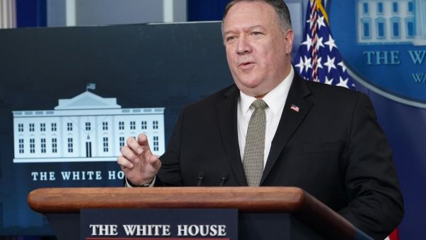 In this file photo taken on April 08, 2020 US Secretary of States Mike Pompeo speaks during the daily briefing on the novel coronavirus, COVID-19, in the Brady Briefing Room at the White House in Washington, DC. (AFP/File)