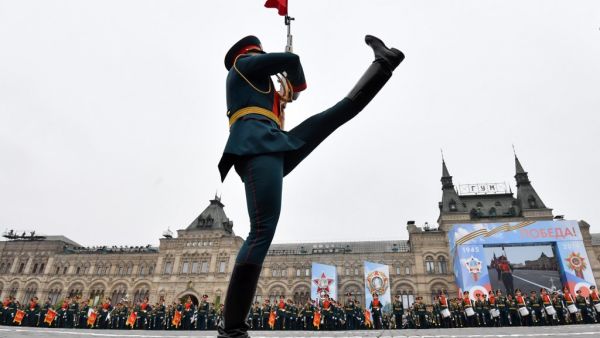 In this file photograph taken on May 9, 2019, a Russian honour guard soldier marches during the Victory Day military parade at Red Square in downtown Moscow, as Russia celebrates the 74th anniversary of the victory over Nazi Germany. (AFP)