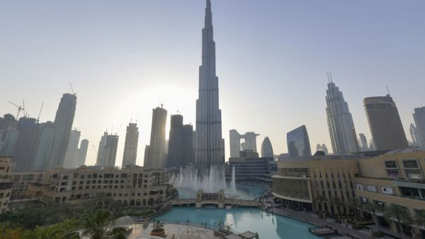 Dubai's fountain show resumes beneath the Burj Khalifa tower, on June 5, 2020, as the Gulf emirate emerges from a lockdown imposed due to the COVID-19 pandemic.