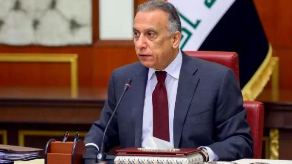 Iraqi Prime Minister Mustafa al-Kadhimi chairs the ministerial meeting of the new Iraqi cabinet in Baghdad, May 9. (AFP)
