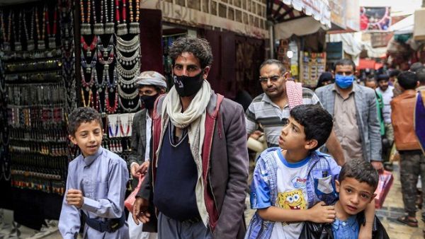 The plane from Egypt with 174 Yemenis onboard landed in Seiyun Airport in Hadramout, and all arrivals had to undergo coronavirus PCR tests (AFP)
