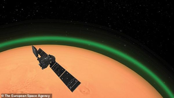 The green glow forms when sunlight combines with atoms and air molecules. (European Space Agency)