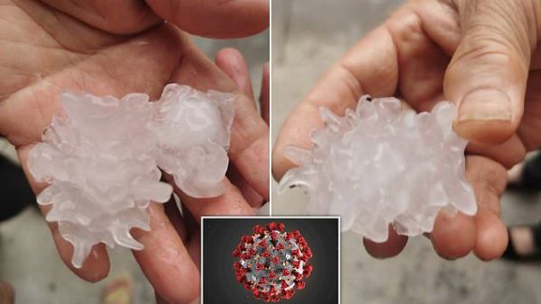 Coronavirus-shaped hailstones (Twitter)