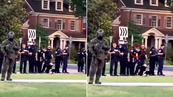 Shocking footage appears to show Virginia police officers SPITTING on detained protester during George Floyd demonstration (Twitter)