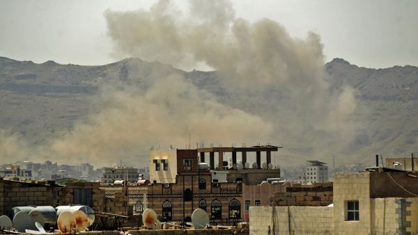 Smoke billows following a reported airstrike by the Saudi-led coalition in the Yemeni capital Sanaa, on July 1, 2020. MOHAMMED HUWAIS / AFP