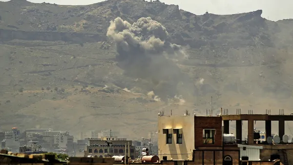 Smoke billows following a reported airstrike by the Saudi-led coalition in the Yemeni capital Sanaa, on July 1, 2020. MOHAMMED HUWAIS / AFP