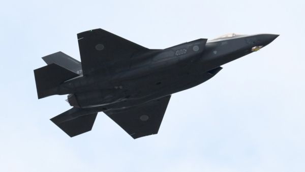 In this file photo taken on October 14, 2018 shows an F-35A fighter aircraft of the Japan Air Self-Defense Force taking part in a military review at the Ground Self-Defence Force's Asaka training ground in Asaka, Saitama prefecture. The United States announced July 9 that it has approved the sale of 105 F-35 stealth aircraft to Japan for an estimated $23.11 billion. Kazuhiro NOGI / AFP