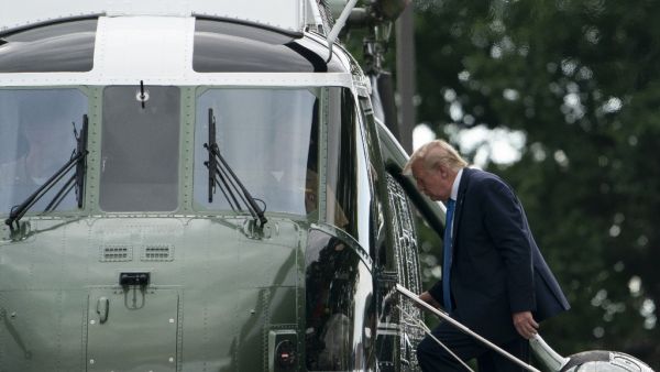 US President Donald Trump departs aboard Marine One after visiting Walter Reed National Military Medical Center in Bethesda, Maryland on July 11, 2020. Alex Edelman / AFP