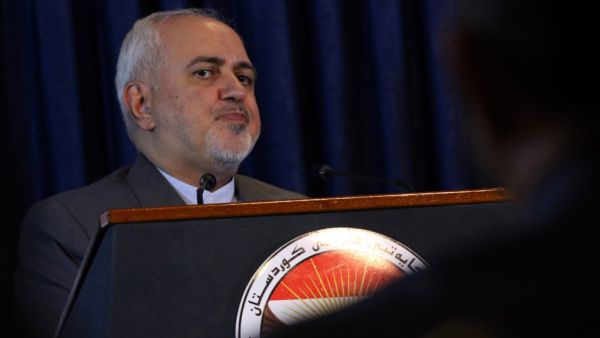 Iranian Foreign Minister Mohammad Javad Zarif speaks during a press conference with President of Iraq's Kurdistan Region in Arbil, the regional capital in northern Iraq, on July 19, 2020. SAFIN HAMED / AFP