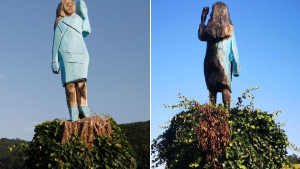 A wooden sculpture of US first lady Melania Trump was torched near her hometown of  Sevnica, Slovenia. (Twitter)