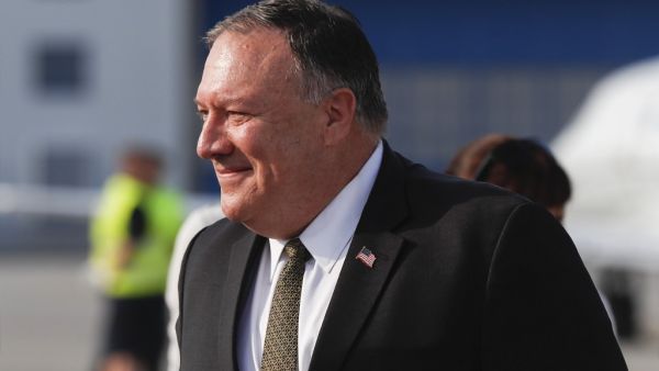 US Secretary of State Mike Pompeo arrives at the airport in Prague on August 11, 2020. US Secretary of State Mike Pompeo is in the Czech Republic starting of of a four-nation tour of Europe. Petr David Josek / POOL / AFP