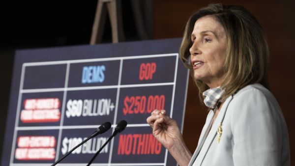 US Speaker of the House, Nancy Pelosi, Democrat of California, holds her weekly press briefing on Capitol Hill in Washington, DC, on August 13, 2020. JIM WATSON / AFP