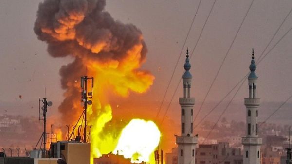 A picture taken on July 20, 2018 shows a fireball exploding in Gaza City during Israeli bombardment. (AFP)