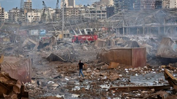 The scene of the massive explosion near the the port in the Lebanese capital Beirut. (AFP)