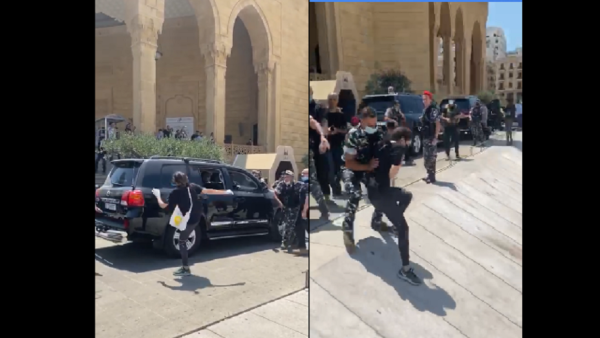 محتجون يعترضون موكب رئيس الحكومة اللبنانية السابق سعد الحريري