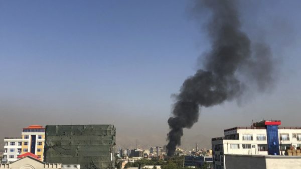 A smoke plume rises following an explosion targeting the convoy of Afghanistan's vice president Amrullah Saleh in Kabul on September 9, 2020. Najiba NOORI / AFP
