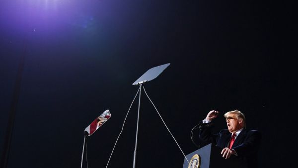 US President Donald Trump speaks during a rally at Toledo Express Airport in Swanton, Ohio on September 21, 2020.  MANDEL NGAN / AFP