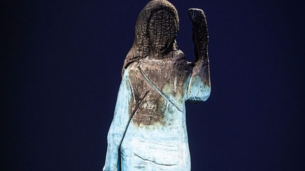 A picture taken on September 4 shows a charred wooden statue of Melania Trump, on display during an exhibition called F*** Off Illusion by American artist Brad Downey in Koper (AFP)